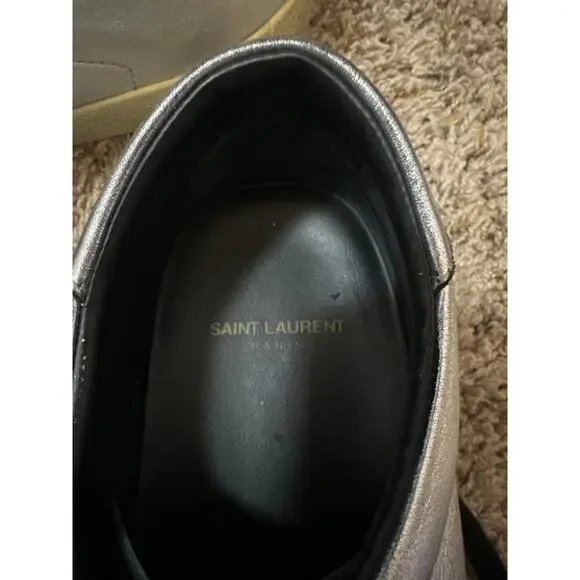 Saint Laurent Silver Sneakers Embroidered Size 43 Mens 10 **flaw**